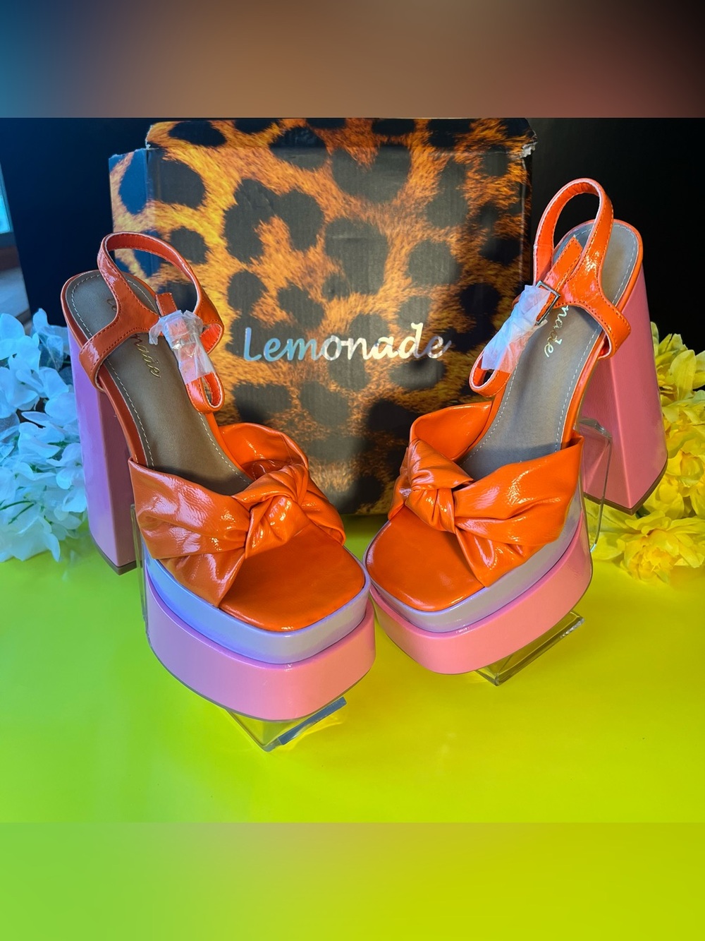 Lemonade Orange & Pink Knot Platform Sandals - Picture 3 of 15